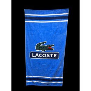 Lacoste Blue Striped Crocodile 100% Cotton Beach Towel 69" X 36"